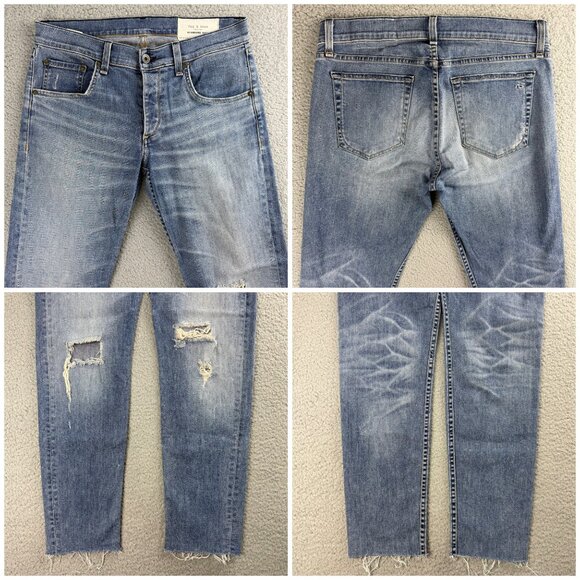 Rag & Bone Jeans Men 31 Pant Blue Denim Distressed Standard Issue Fit 1 Skinny 2 - Picture 9 of 11